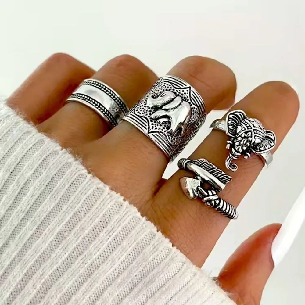 🔅🆕🔅 4pcs Boho Elephant 🐘 Engraved Stackable Ring Set 🐘✨